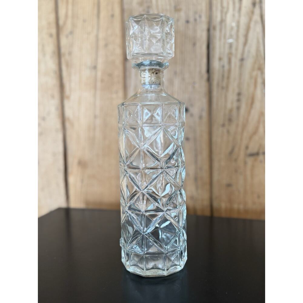 Vintage Mid Century Diamond Pattern Glass Whiskey Decanter 1950s/60s 12” - Picture 14 of 16